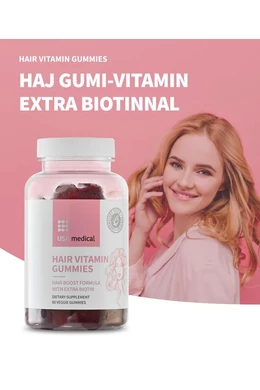 USA Medical Hair Vitamin Gummies, Haj gumi-vitamin biotinnal, a haj egészségéért és élettel teli kinézetéért - 60 db