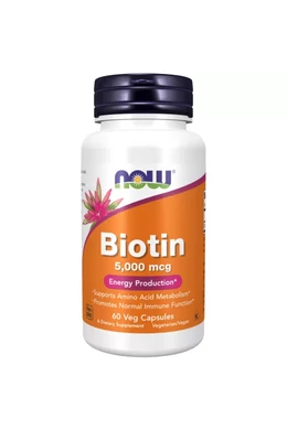 NOW Biotin 5000 mcg - 60 vegán kapszula