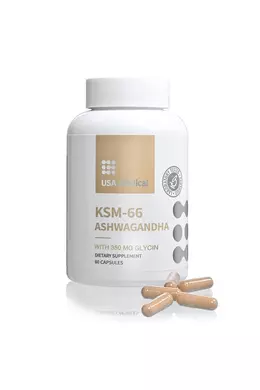 USA Medical Ashwagandha kapszula KSM-66 Ashwagandha® gyökér kivonattal és glicinnel 60 db