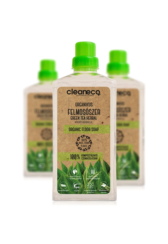 Cleaneco organikus felmosószer növényi alkohollal - green tea herbal illattal 1l - komposztálható csomagolásban
