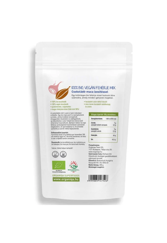 Organiqa Bio Csokoládé-Maca Vegán Fehérje Mix 200g
