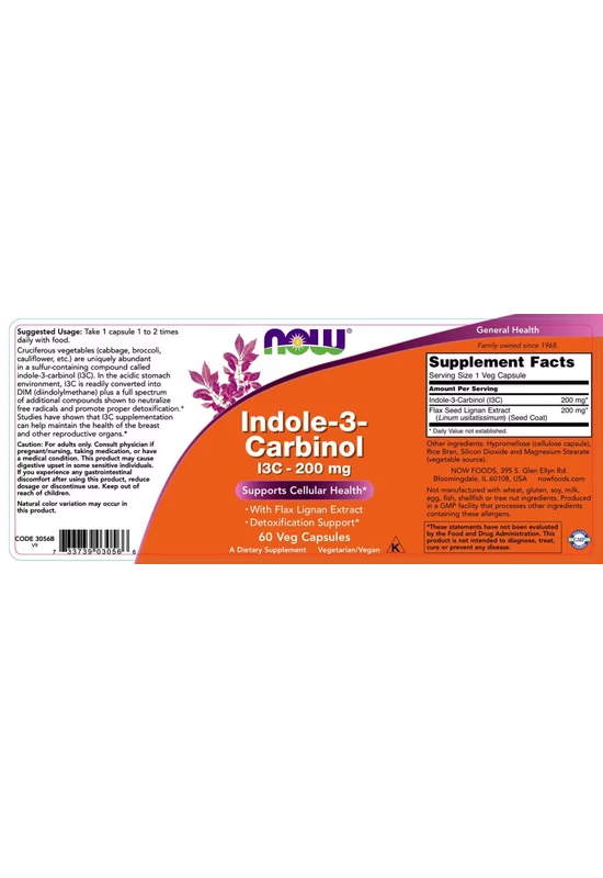 NOW Indole-3-Carbinol (I3C) 200 mg - 60 Veg Capsules, hozzájárulhat a daganatos és HPV módosult sejtek beprogramozott megsemmisüléséhez