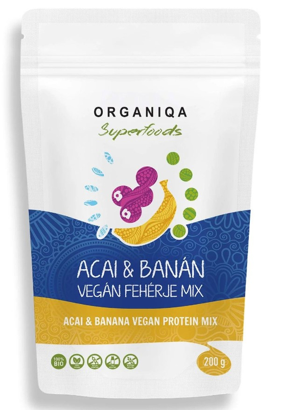 Organiqa Bio Acai-Banán Vegán Fehérje Mix 200g